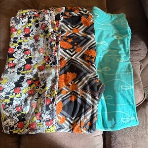 LuLaRoe Women's Leggings - Floral Orange, Cartoon Black, Aqua Blue, Heart Red